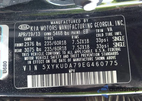 2014 Kia Sorento Ex V6 z USA, uszkodzony, nr VIN 5XYKUDA79EG460775